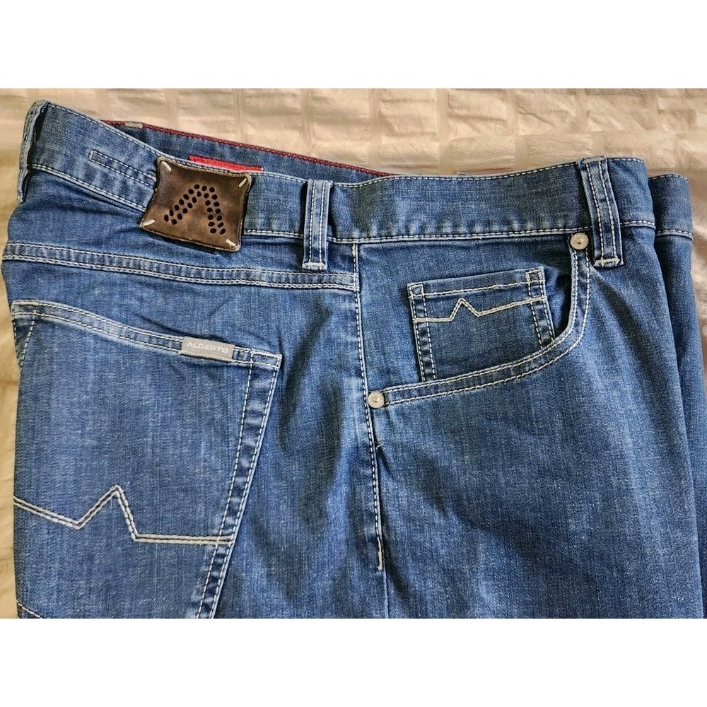 ALBERTO Jeans Men 36x30 Blue Stone Wash Modern Fit Straight Light Denim